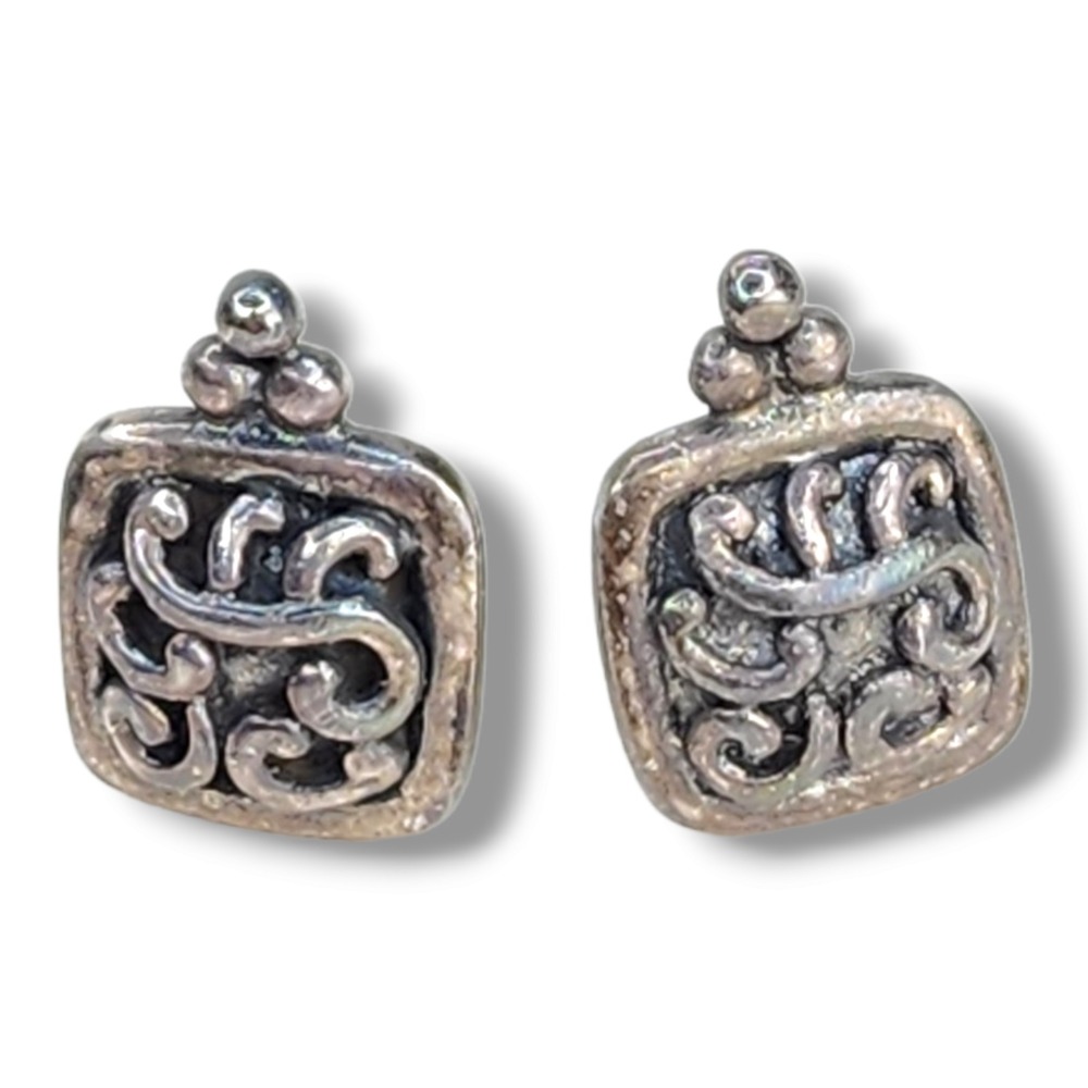 Cute Small Vintage Silver Tone Post Earrings